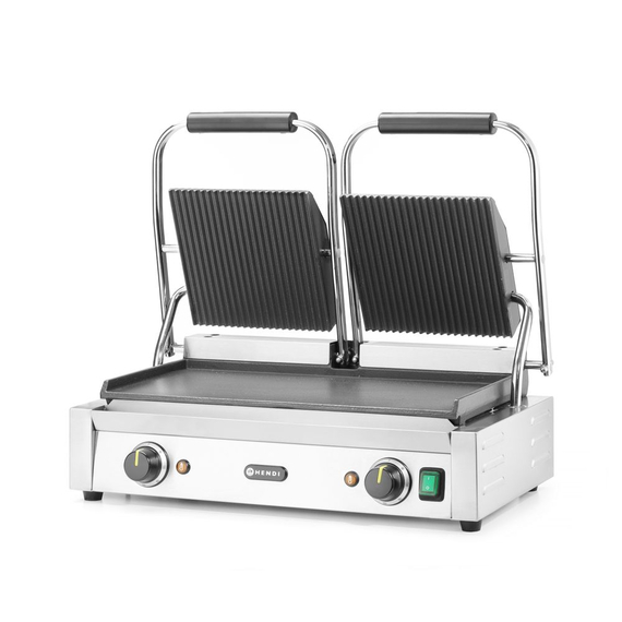 Hendi Kontaktgrill - Doppelversion, oben gerillt, unten glatt, 230V/3600W, 570x375x(H)216mm