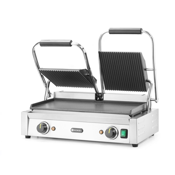 Hendi Kontaktgrill - Doppelversion, oben gerillt, unten glatt, 230V/3600W, 570x375x(H)216mm