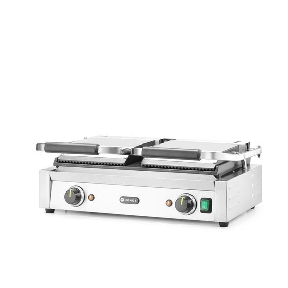 Hendi Kontaktgrill - Doppelversion, oben gerillt, unten glatt, 230V/3600W, 570x375x(H)216mm