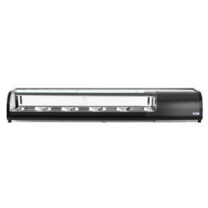 Arktic Sushi-Vitrine, Fassungsvermögen: 5x GN 1/2 (H)40 mm (im Lieferumfang enthalten)., Schwarz, 220-240V/190W, 1800x420x(H)265mm