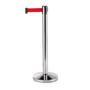 Was Germany Abgrenzungspfosten Set LIGHTFLEX, hochglanzpoliert, 200 cm, rotes Gurtband, Set á 2 Stück, Edelstahl