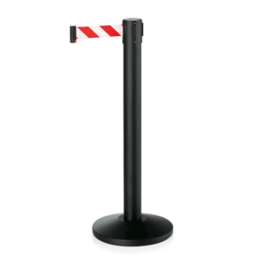 Was Germany Abgrenzungspfosten Set, mit Gurtband rot/weiß, 5 m, schwarz, pulverbeschichtet, Set á 2 Stück, Polyester, Edelstahl