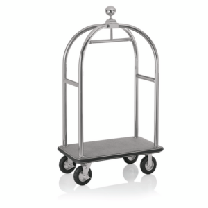Was Germany Gepäckwagen DRIFT, 112 x 60 x 190 cm, silberfarben gebürstet, grauer Teppich, Chromnickelstahl 18/8