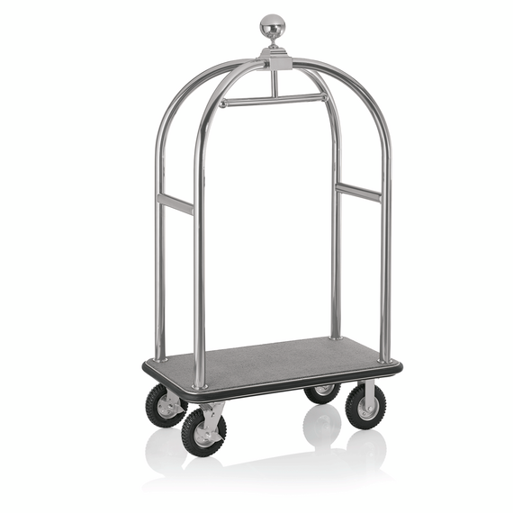 Was Germany Gepäckwagen DRIFT, 112 x 60 x 190 cm, silberfarben gebürstet, grauer Teppich, Chromnickelstahl 18/8
