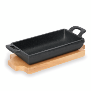 Was Germany Mini Servierpfanne IRON DINING, mit Holzuntersetzer, 18 x 9,5 x 3 cm, Gusseisen, Holz