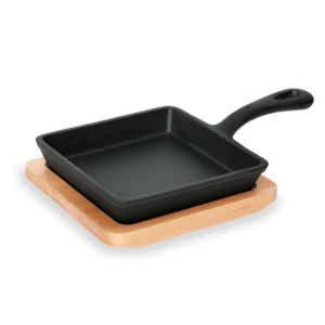 Was Germany Mini Servierpfanne IRON DINING, mit Holzuntersetzer, 14,5 x 14,5 x 2,5 cm, Gusseisen Holz
