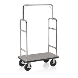 Was Germany Gepäckwagen TRANSIT, 112 x 60 x 185 cm, silberfarben, grauer Teppich, Edelstahl