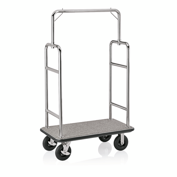 Was Germany Gepäckwagen TRANSIT, 112 x 60 x 185 cm, silberfarben, grauer Teppich, Edelstahl