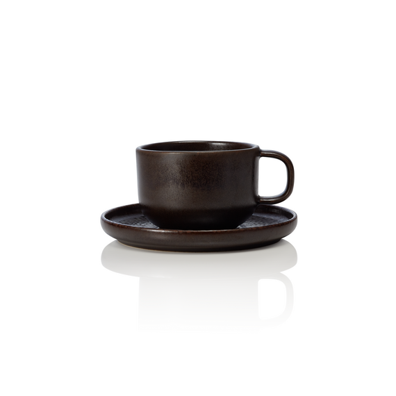 Rockzzero Ober- und Untertasse Set, 220 ml, metallic brown, Set á 6 Stück, Steinzeug