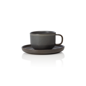 Rockzzero Ober- und Untertasse Set, 220 ml, stone grey, Set á 6 Stück, Steinzeug