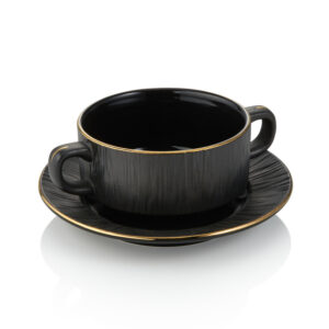 Maya Suppentasse mit Untertasse Set KURO, Ø 10,5 cm, 250 ml, schwarz, Set á 4 Stück, Porzellan