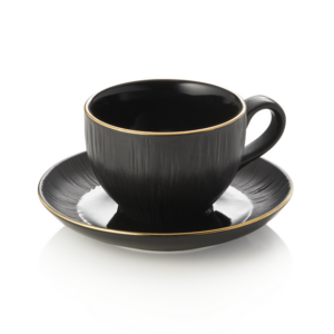 Maya Cappuccinotasse mit Untertasse Set KURO, 200 ml, schwarz, Set á 4 Stück, Porzellan