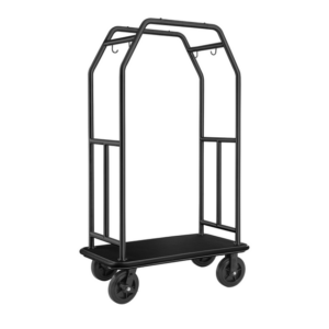 Was Germany Gepäckwagen TRAVELLER, 112 x 60 x 185 cm, schwarz, pulverbeschichtet, schwarzer Teppich, Chromnickelstahl 18/8