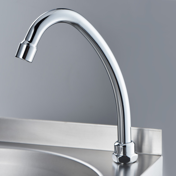 Edelstahl Handwaschbecken mit Kniebedienung, inkl. Armatur, Wandmontage, 400 mm x 400 mm x 225 mm (BxTxH)