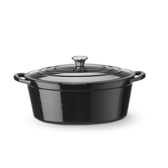 Hendi Emaillierter Gusseisentopf, 6,88L, Schwarz, 405x255x(H)134mm