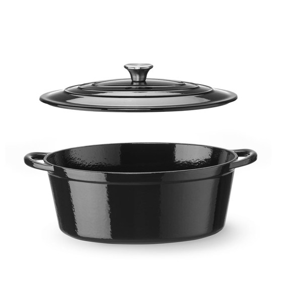 Hendi Emaillierter Gusseisentopf, 6,88L, Schwarz, 405x255x(H)134mm