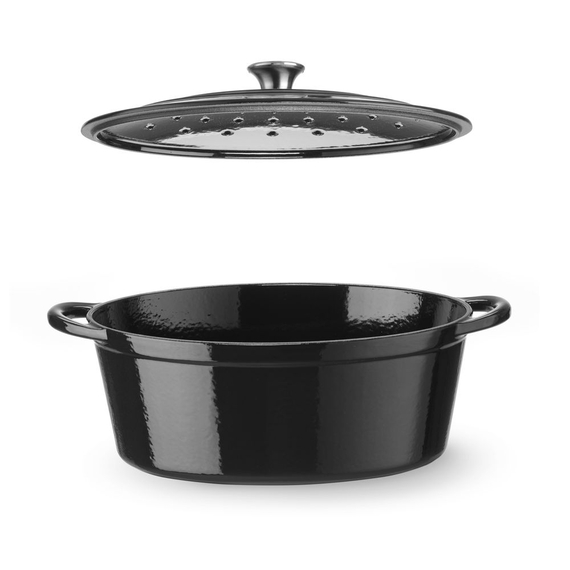 Hendi Emaillierter Gusseisentopf, 6,88L, Schwarz, 405x255x(H)134mm