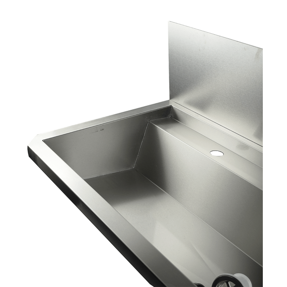 Combisteel Edelstahl Waschbecken 5 Ablasshahne 3000mm Ablaufstopfen Und Schutzwand Inklusive, Exklusiv Hahne