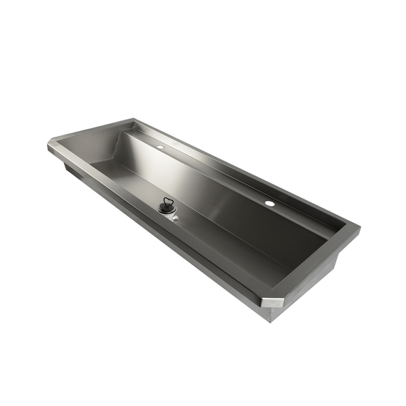 Combisteel Edelstahl Waschbecken 2 Ablasshahne 1200mm Ablaufstopfen Und Schutzwand Inklusive, Exklusiv Hahne