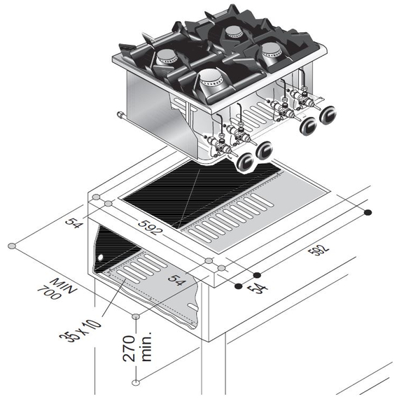 Combisteel Gasherd 4 Br. 14Kw