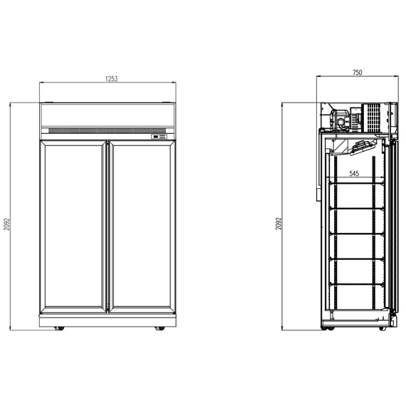 Combisteel Kühlschrank 2 Glastüren Schwarz Ins-1000R Bl