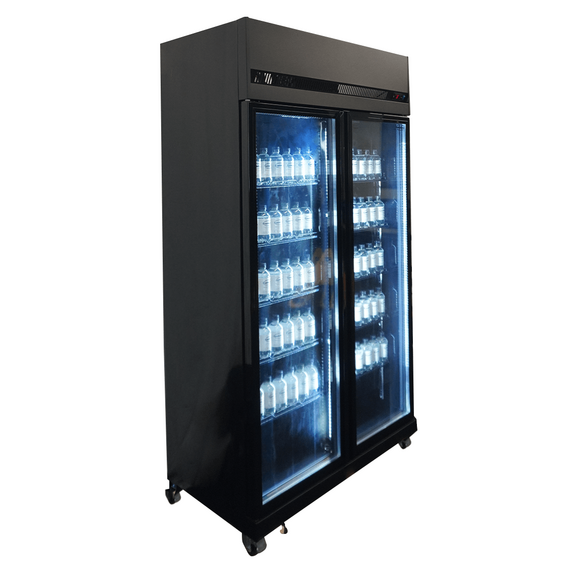 Combisteel Kühlschrank 2 Glastüren Schwarz Irm-770 Bl