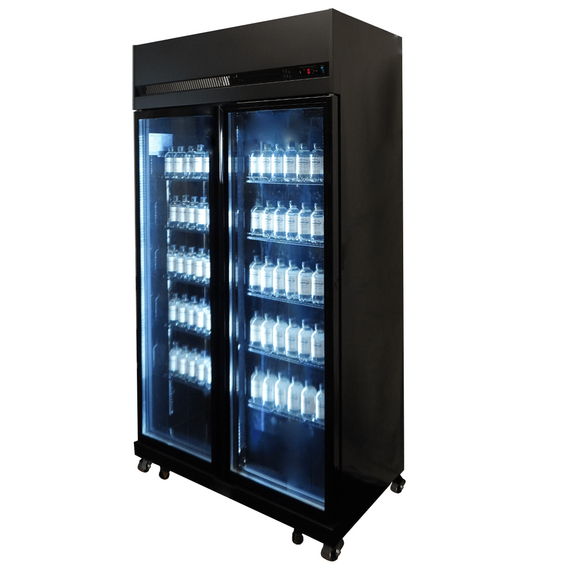 Combisteel Kühlschrank 2 Glastüren Schwarz Irm-770 Bl
