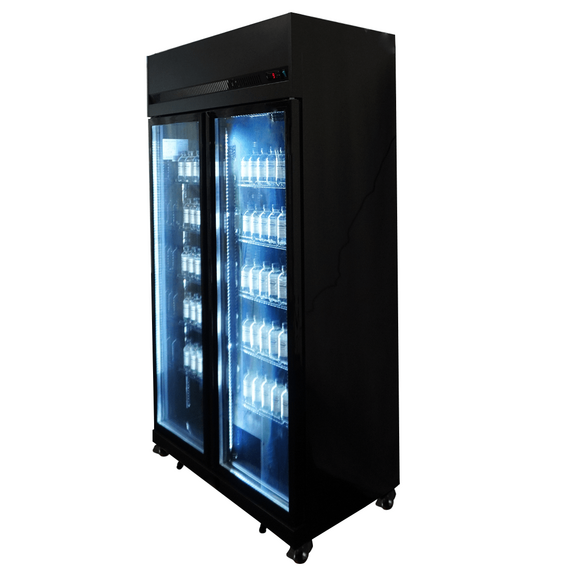 Combisteel Kühlschrank 2 Glastüren Schwarz Irm-770 Bl