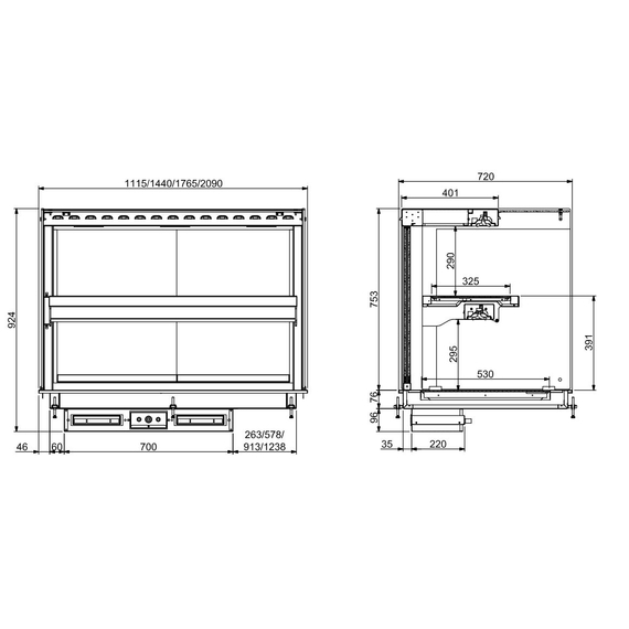 Combisteel Einbauwärmevitrine Keramik Eckig - Schwarz 5/1