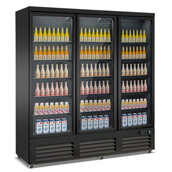 Combisteel Kühlschrank 3 Glastüren Schwarz Ceb-1600R Bl