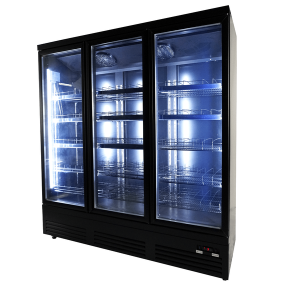Combisteel Kühlschrank 3 Glastüren Schwarz Ceb-1600R Bl