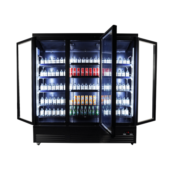 Combisteel Kühlschrank 3 Glastüren Schwarz Ceb-1600R Bl