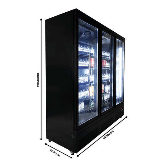Combisteel Kühlschrank 3 Glastüren Schwarz Ceb-1600R Bl