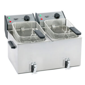 ROLLER GRILL Fritteuse mit zwei Becken, mit Ablasshahn, 2 x 8 Liter