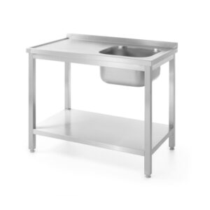 Hendi Waschtisch mit Ablage – verschraubt, Tiefe 600 mm, Profi Line, Spüle rechts, 1000x600x(H)850mm