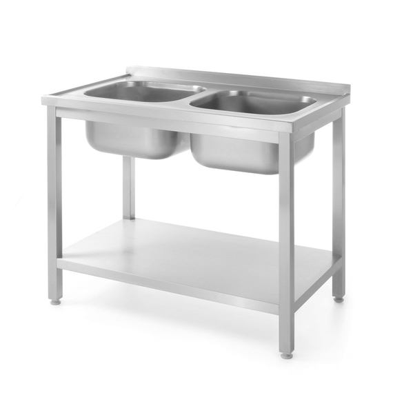 Hendi Tisch mit 2 Spülbecken und Ablage – verschraubt, Tiefe 600 mm, Profi Line, 1000x600x(H)850mm