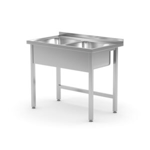 Hendi Tisch mit 2 Spülbecken – verschweißt, Kitchen Line, 1000x600x(H)850mm