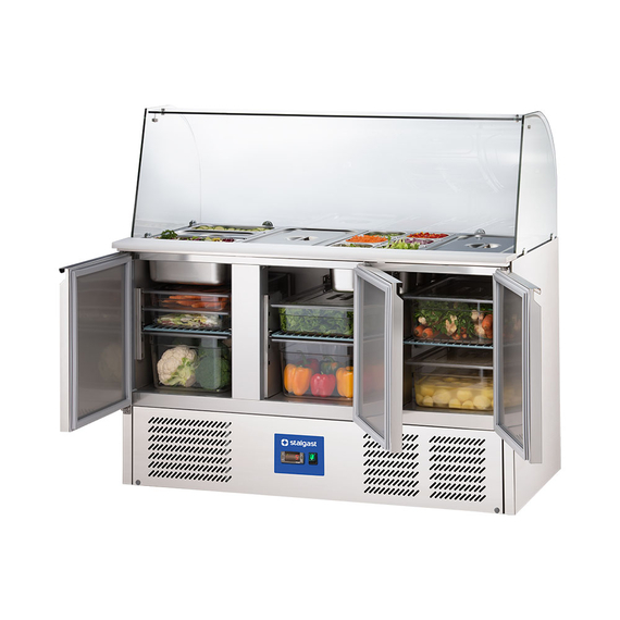 Starline Saladette mit Glasaufsatz, 3-türig, GN 1/1, Aufnahme 16x GN1/4, 1365x700x1345 mm (BxTxH)