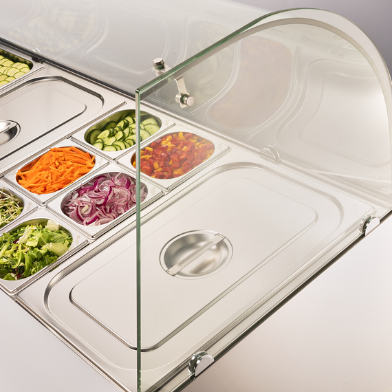 Starline Saladette mit Glasaufsatz, 3-türig, GN 1/1, Aufnahme 16x GN1/4, 1365x700x1345 mm (BxTxH)