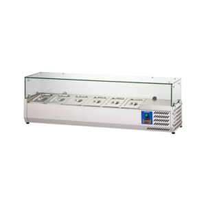 Starline Edelstahl Pizzakühlaufsatz mit Glasabdeckung, 6x GN 1/4, 1400x335x440 mm (BxTxH)