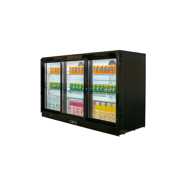 Bar Display Cooler, drei Schiebetüren, 1350x530x835 mm (BxTxH), schwarz