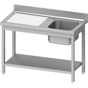 Stalgast Edelstahl Spültisch ECO mit Grundboden 1200x700x850 mm, mit einem Becken rechts, mit Aufkantung, Selbstmontage