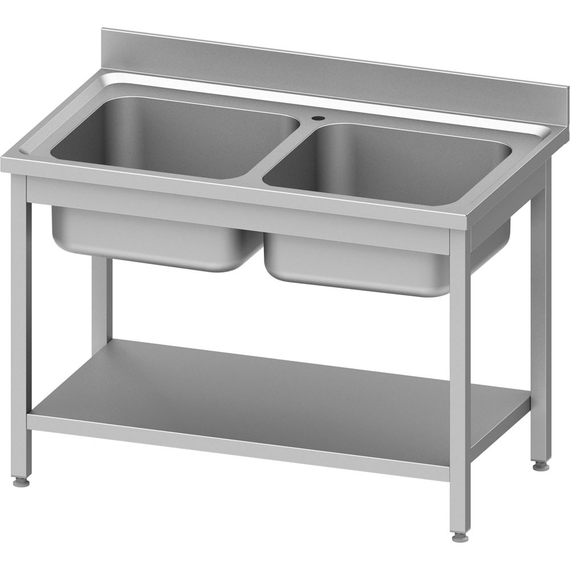 Stalgast Edelstahl Spültisch ECO mit Grundboden 1200x600x850 mm, mit zwei Becken und Aufkantung, Selbstmontage