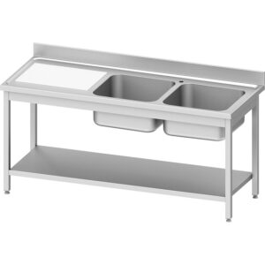 Stalgast Edelstahl Spültisch ECO mit Grundboden 1600x700x850 mm, mit zwei Becken rechts, mit Aufkantung, Selbstmontage
