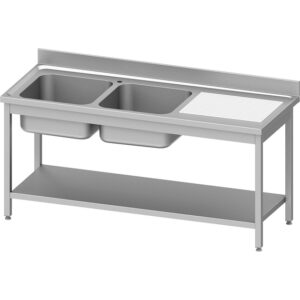 Stalgast Edelstahl Spültisch ECO mit Grundboden 1400x600x850 mm, mit zwei Becken links, mit Aufkantung, Selbstmontage