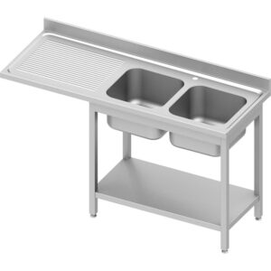 Stalgast Edelstahl Spültisch ECO mit Grundboden und Überstand 1600x700x900 mm, mit zwei Becken rechts, mit Aufkantung, Selbstmontage