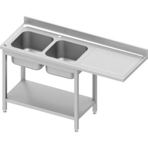 Stalgast Edelstahl Spültisch ECO mit Grundboden und Überstand 1600x700x900 mm, mit zwei Becken links, mit Aufkantung, Selbstmontage