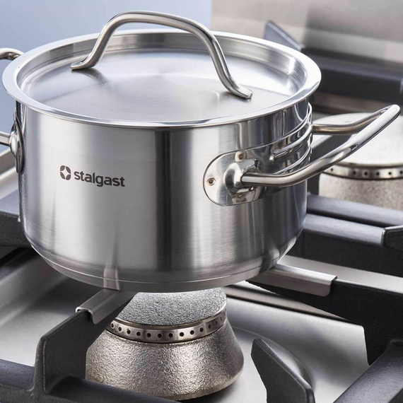 Stalgast Edelstahl Gasherd mit 4 Brennern (3,5+5+2x7) und Elektro-Backofen GN2/1, Serie 700 ND