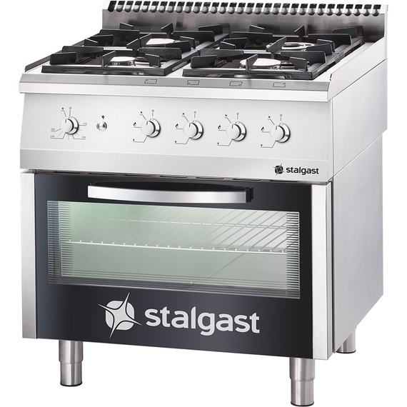Stalgast Edelstahl Gasherd mit 4 Brennern (3,5+5+2x7) und Elektro-Backofen GN2/1, Serie 700 ND