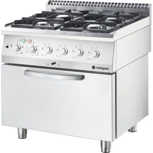 Gasherd BASIC 4-Brenner (2x3,5 + 2x5 kW) mit Elektro-Heißluftofen (600x400 mm/GN 1/1), Serie 700 ND